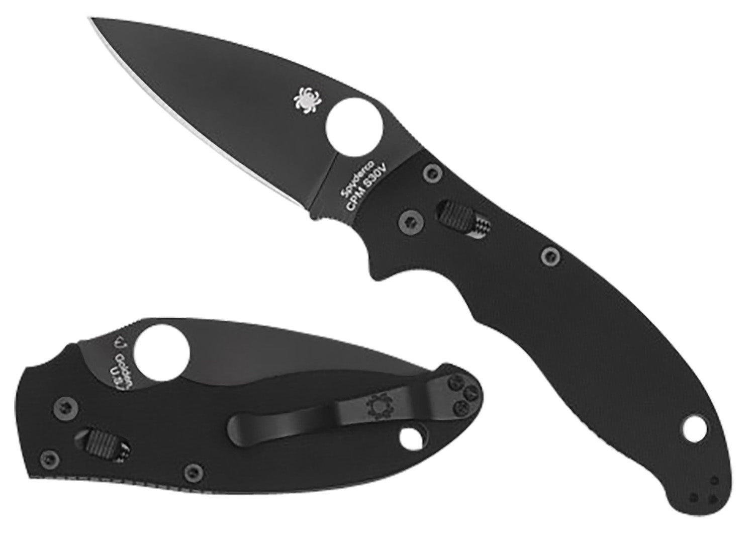 Spyderco C101GPBBK2 Manix 2 3.37" Folding Knife Plain Black DLC CPM S30V Blade Black G10 Handle Pocket Clip