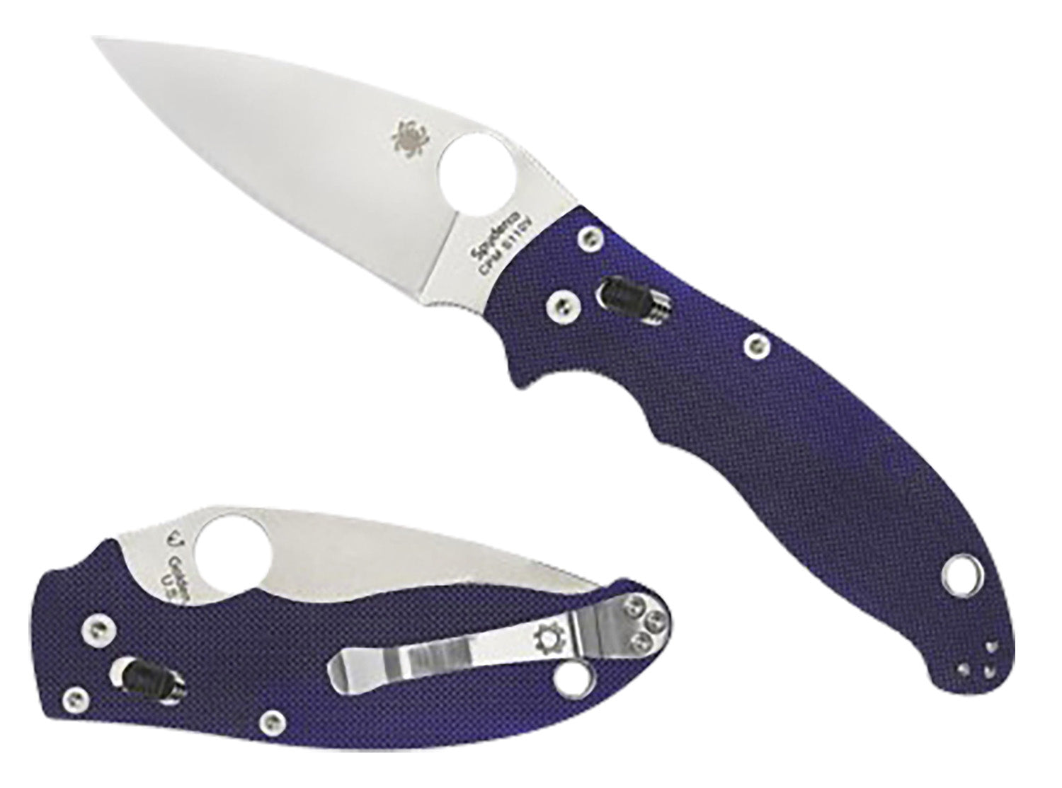 Spyderco C101GPDBL2 Manix 2 3.37" Folding Knife Plain Satin CPM S110V Blade Dark Blue G10 Handle Pocket Clip