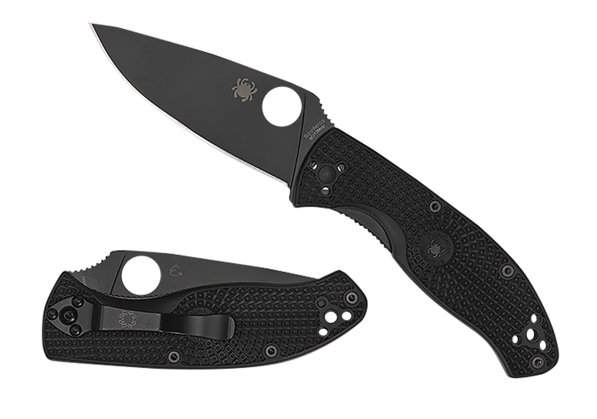Spyderco C122PBBK Tenacious Lightweight 3.39" Folding Knife Plain Black Oxide 8Cr13MoV Blade Black FRN Handle Pocket Clip