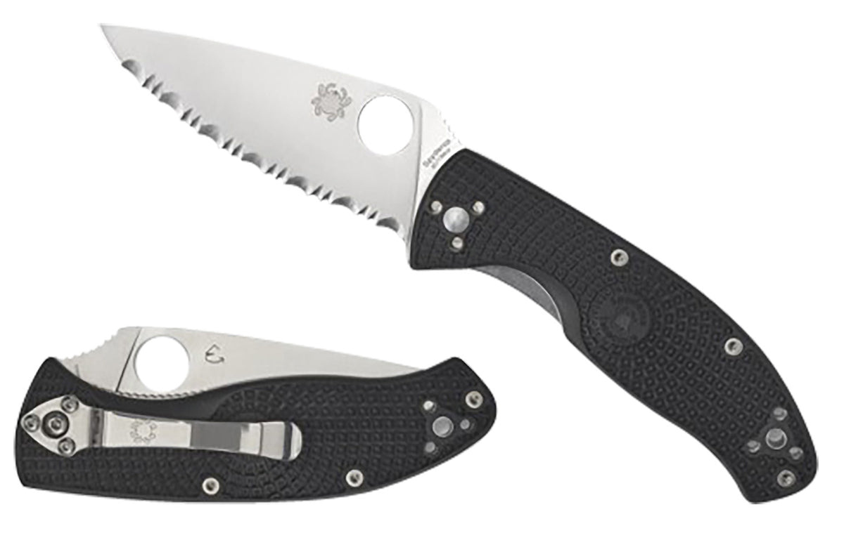 Spyderco C122PSBK Tenacious Lightweight 3.39" Folding Knife Part Serrated Satin 8Cr13MoV Blade Black FRN Handle Pocket Clip