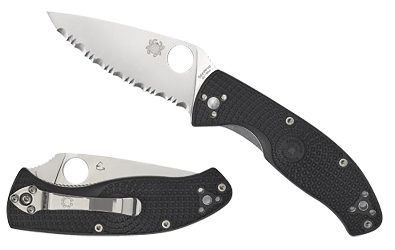 Spyderco C122PSBK Tenacious Lightweight 3.39" Folding Knife Part Serrated Satin 8Cr13MoV Blade Black FRN Handle Pocket Clip