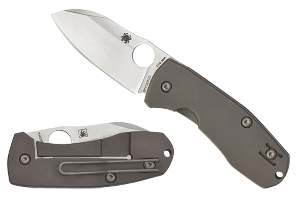 Spyderco Techno 2 2.52" Folding Sheepsfoot Plain CTS XHP Blade Stonewashed Titanium Handle C158TIP2