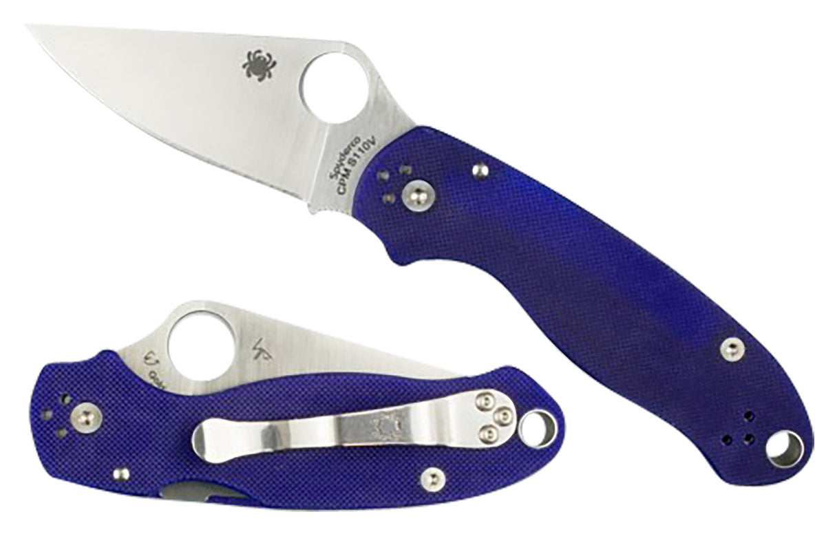 Spyderco Para 3 2.95" Folding Plain CPM S110V Blade Dark Blue Textured G10 Handle C223GPDBL