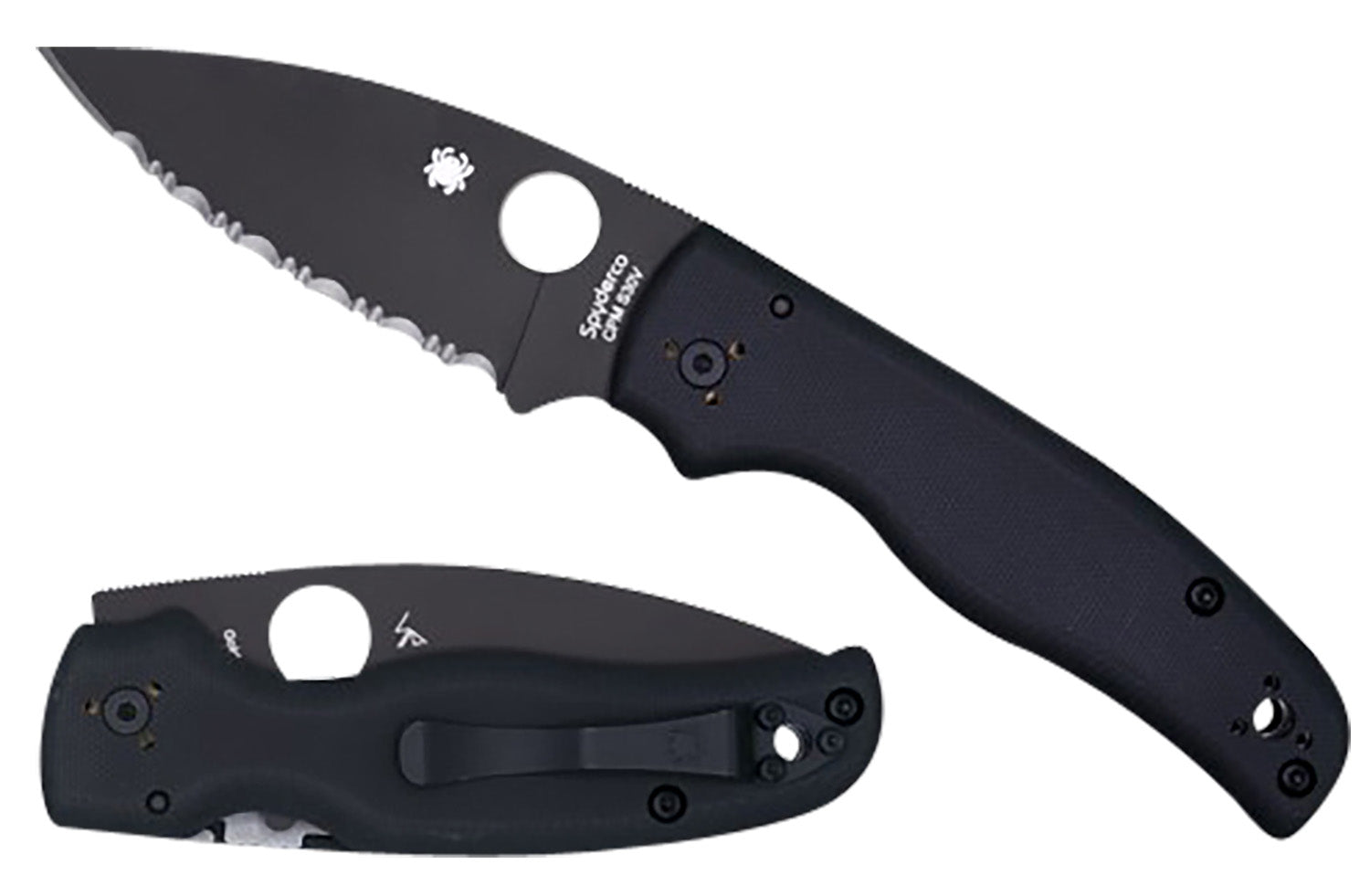 Spyderco Shaman 3.58" Folding Serrated Black DLC CPM S30V Blade Black Textured G10 Handle C229GSBK