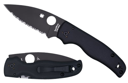 Spyderco Shaman 3.58" Folding Serrated Black DLC CPM S30V Blade Black Textured G10 Handle C229GSBK