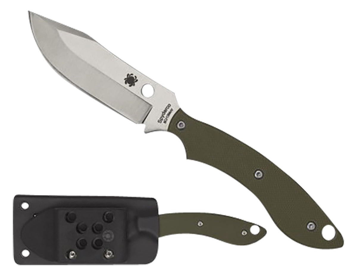 Spyderco Stok Bowie Fixed Knife 2.95" Stonewashed 8Cr13MoV Blade Olive Drab G10 Handle FB49GPOD