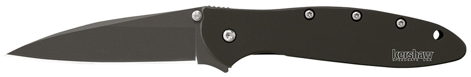 Kershaw 1660CKT Leek 3" Folding Modified Drop Point Plain Black DLC 14C28N Steel Blade, Black DLC 410 SS Handle with Pocket Clip