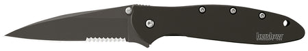 Kershaw 1660CKTST Leek 3" Folding Modified Drop Point Part Serrated Black DLC 14C28N Blade, Black DLC 410 SS Handle with Pocket Clip