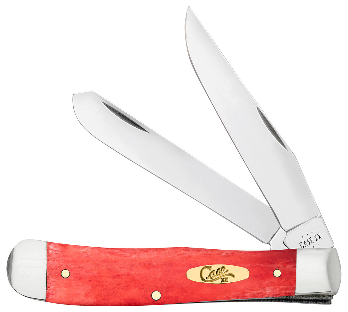 Case 10760 Dark Red Bone Trapper Folding Pocket Knife Clip Point/Spey Mirror Polished Tru-Sharp SS Blades, Smooth Dark Red Bone/SS Handle