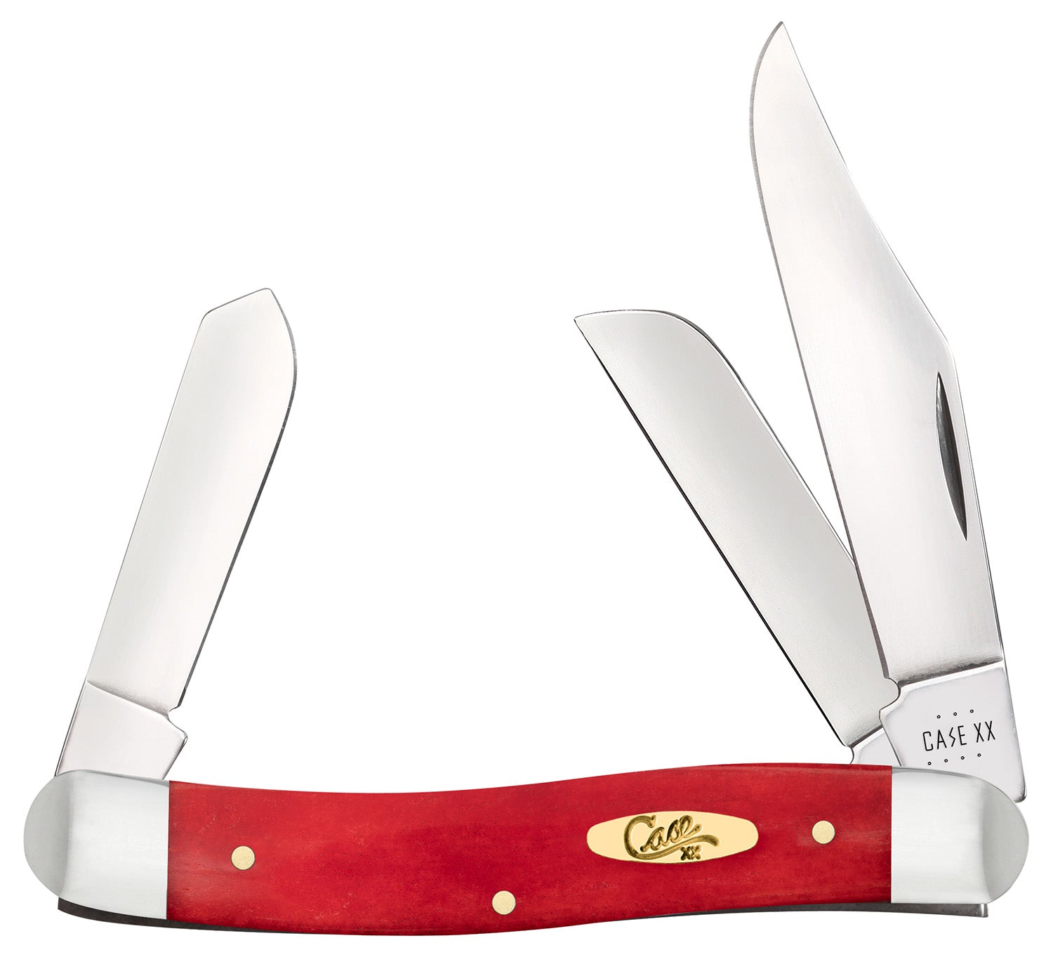 Case 10764 Stockman Folding Pocket Knife Clip Point/Sheepsfoot/Spey Mirror Polished Tru-Sharp SS Blades, Smooth Red Bone/SS Handle