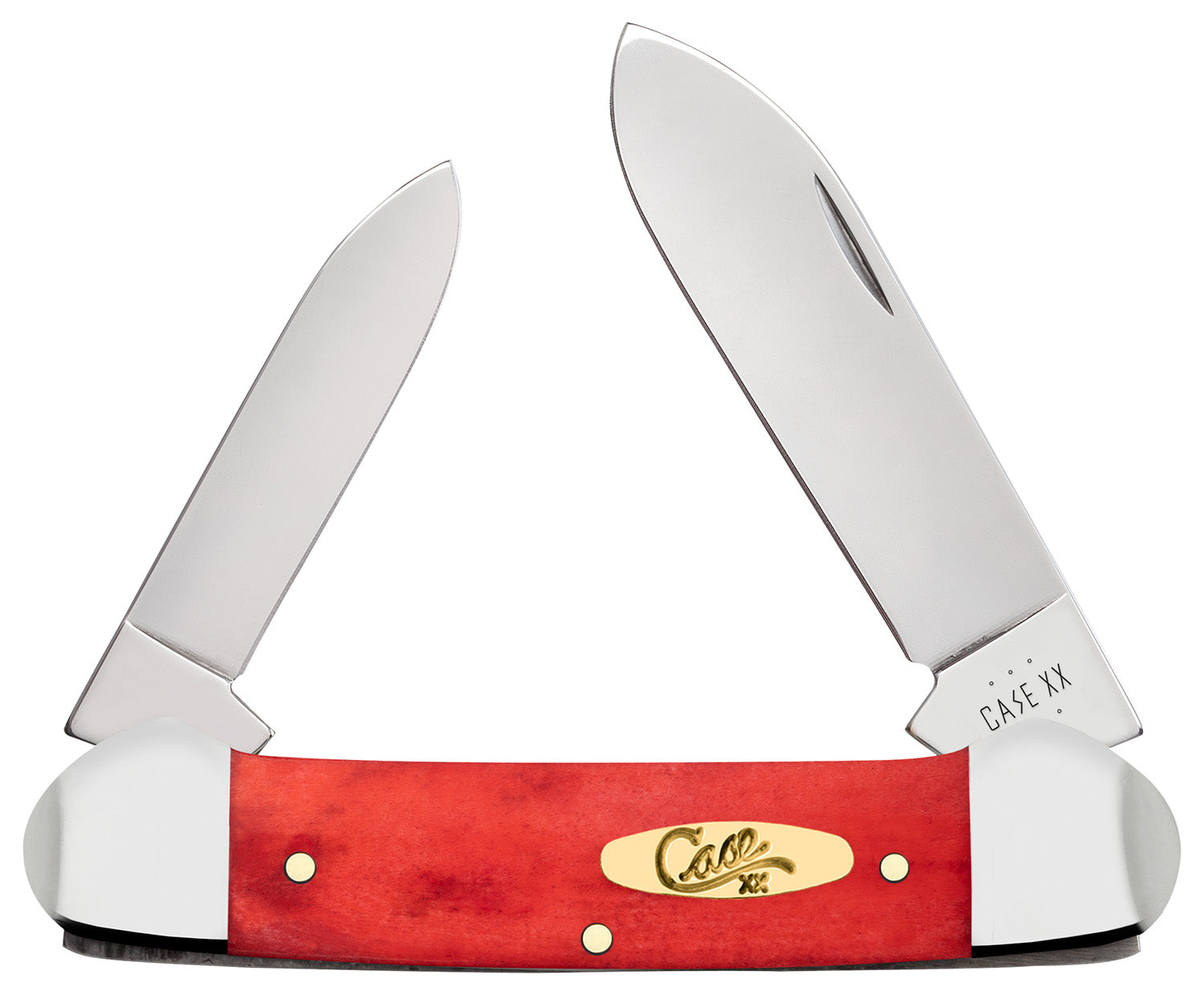 Case 10765 Canoe Folding Pocket Knife Pen/Spear Plain Mirror Polished Tru-Sharp SS Blades, Smooth Red Bone/SS Handle