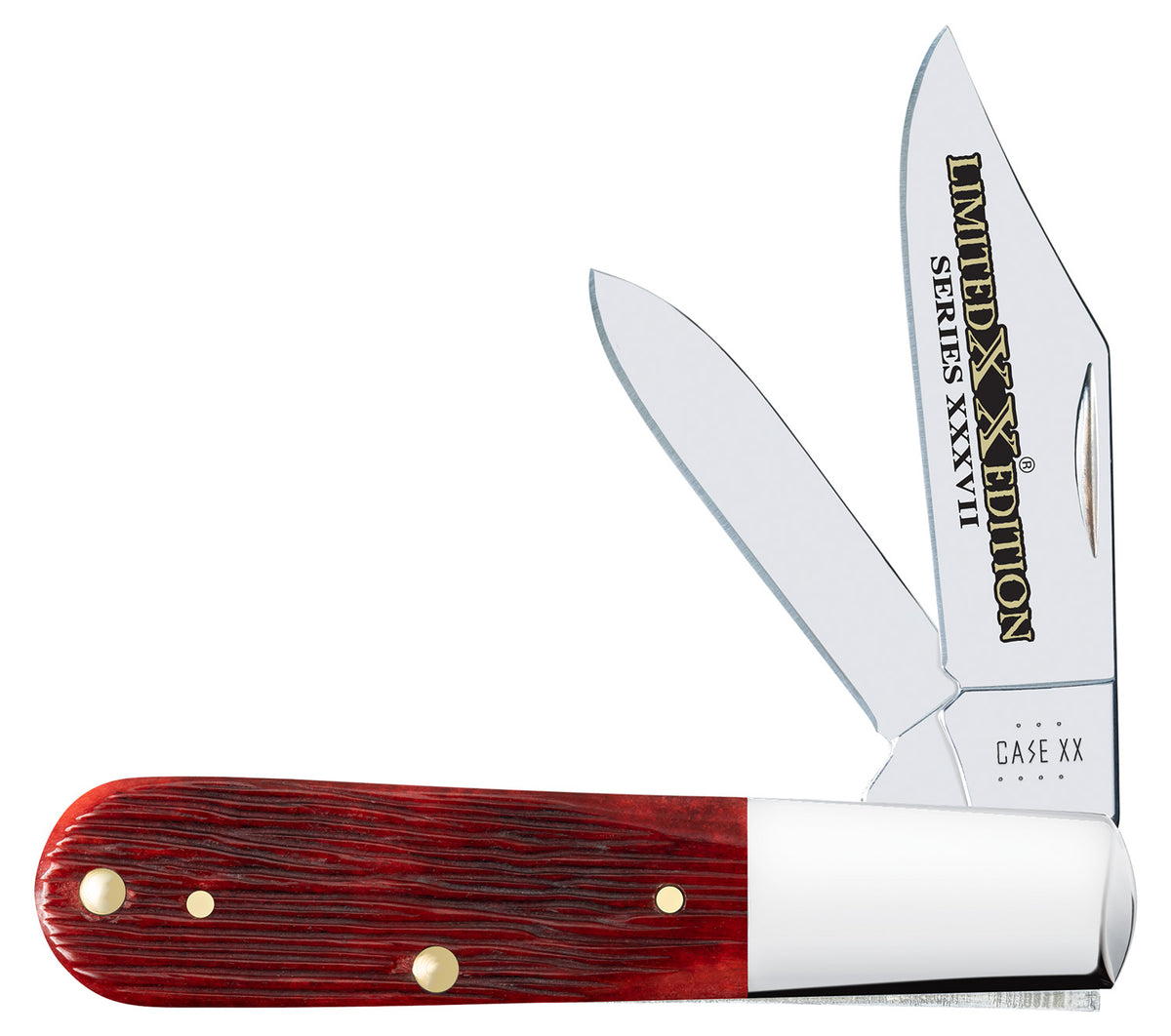 Case 12214 Barlow Limited Edition XXXVII Folding Pocket Knife with Clip Point & Pen Blades, Mirror Polished Tru-Sharp SS, Jigged Old Red Bone Handle