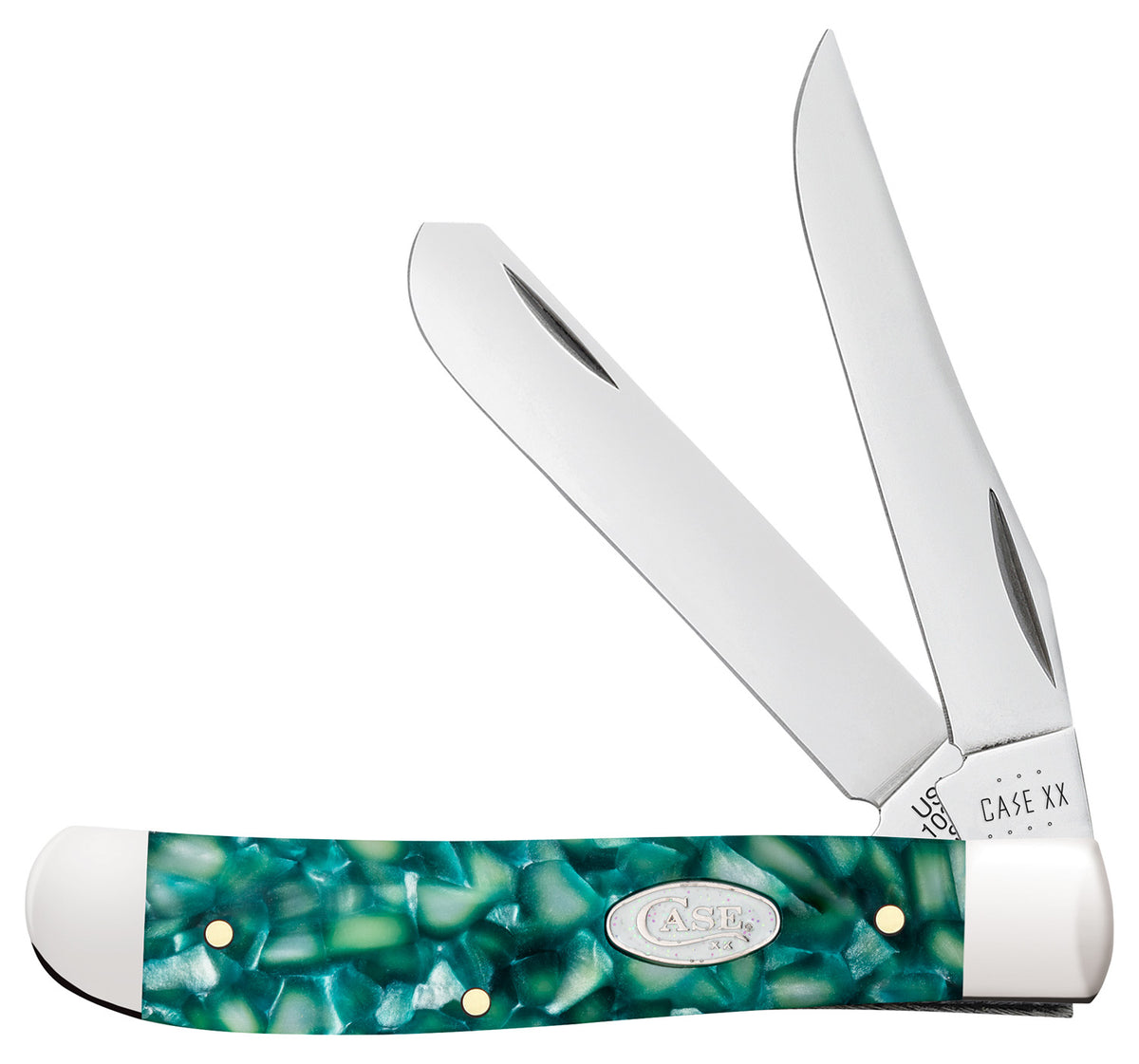 Case 71381 SparXX Mini Trapper Folding Knife, Clip Point/Spey Mirror Polished Tru-Sharp SS Blades, Green Kirinite Handle