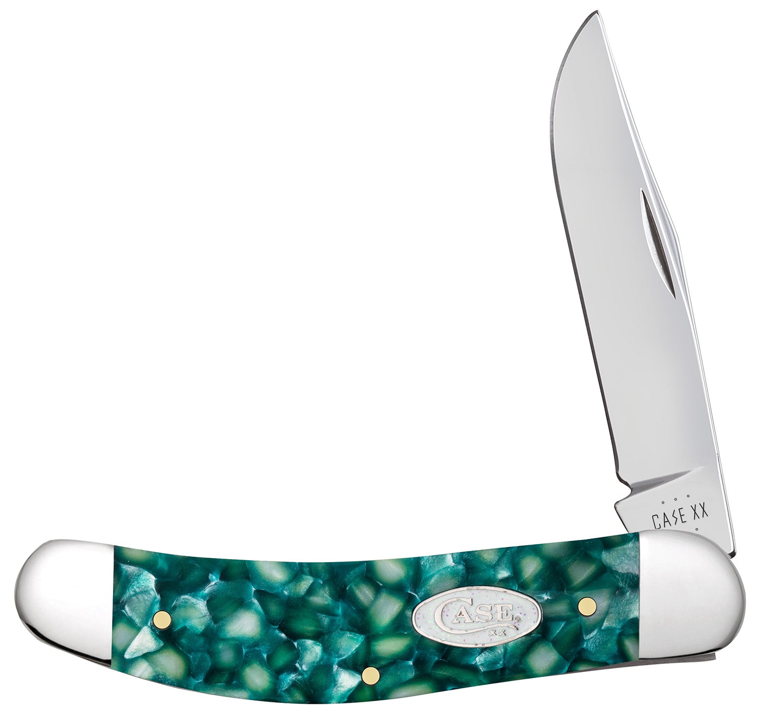 Case 71385 Sowbelly SparXX Folding Knife, Clip Point Mirror Polished Tru-Sharp SS Blade, Green Kirinite Handle