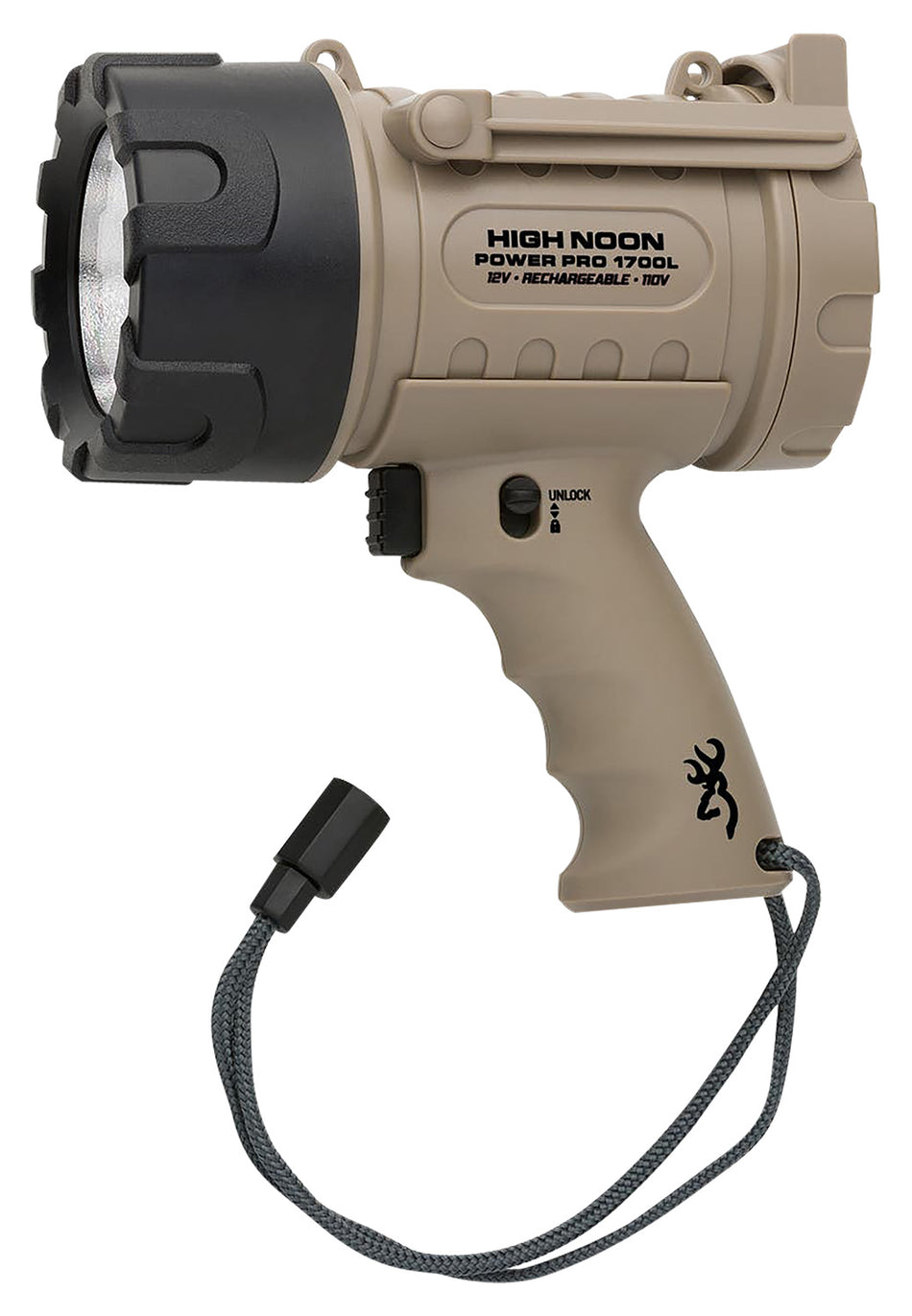 Browning 3717805 High Noon Power Pro Rechargeable Spotlight Tan 100-1700 Lumens White LED Polymer