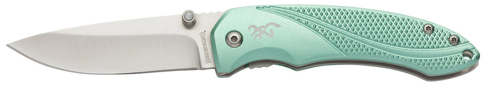 Browning Allure EDC Folding Knife 2.88" Drop Point 7Cr17MoV SS Blade Mint Green Anodized Aluminum Handle w/Clip