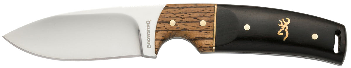 Browning Buckmark Hunter EDC Fixed Blade Knife 3.13" Drop Point Mirror Polished 8Cr14MoV SS Blade Zebra Hardwood Handle