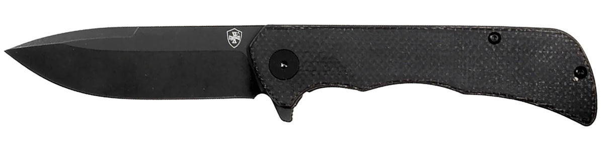 Templar Knife PFMBK321 Paladin Folding Drop Point 3.27" Black Powder Coated D2 Steel Blade, Black Micarta Handle