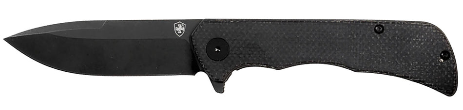 Templar Knife PFMBK321 Paladin Folding Drop Point 3.27" Black Powder Coated D2 Steel Blade, Black Micarta Handle