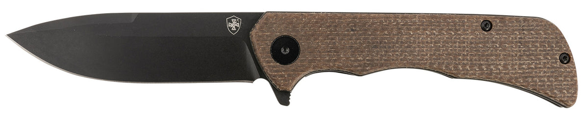 Templar Knife PFMBN321 Paladin Folding Drop Point 3.27" Black Powder Coated D2 Steel Blade, Brown Micarta Handle