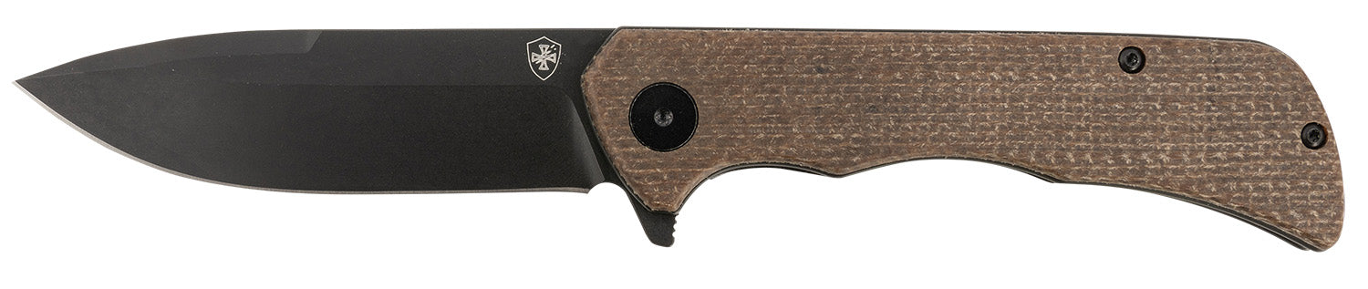 Templar Knife PFMBN321 Paladin Folding Drop Point 3.27" Black Powder Coated D2 Steel Blade, Brown Micarta Handle