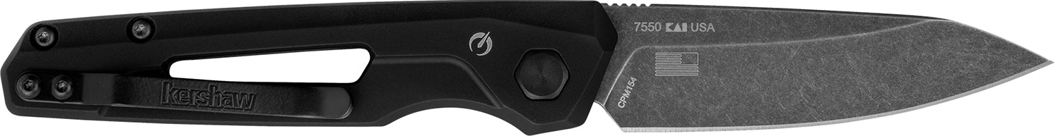 Kershaw 7550 Launch 11 Automatic 2.75" Folding Drop Point Plain Black Oxide Blackwash CPM 154 Blade, Black Anodized Aluminum Handle & Pocket Clip