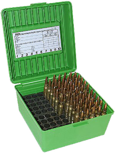 MTM Case-Gard R100MAG10 Deluxe Ammo Box Round Handle Multi Caliber Green Polypropylene 100rd