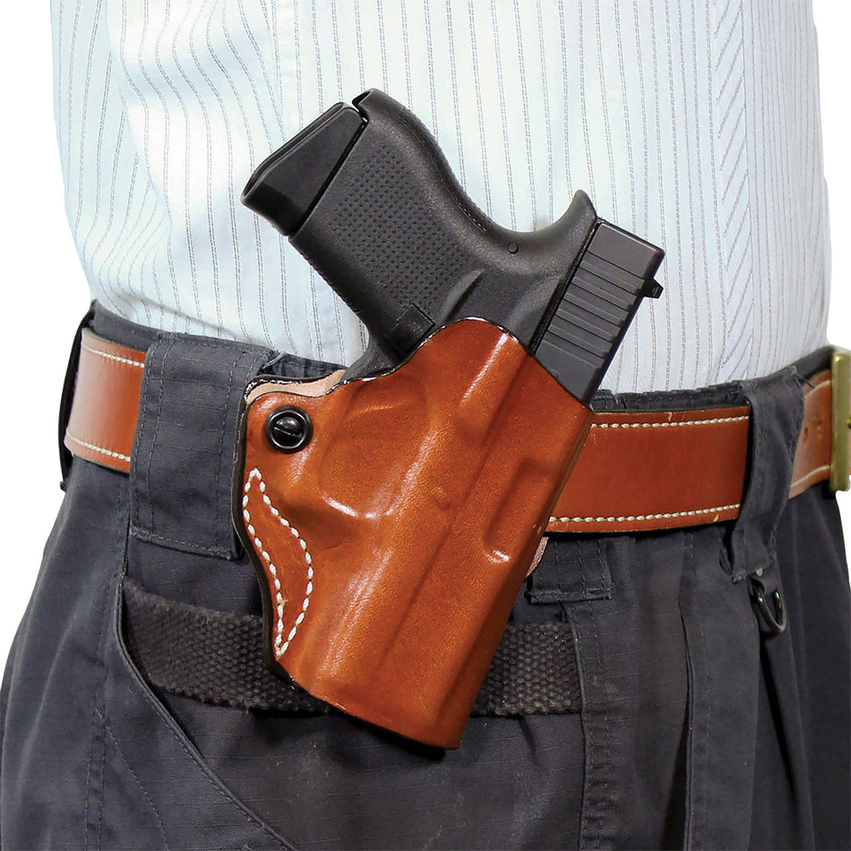DeSantis Gunhide 019TAB6Z0 Mini Scabbard OWB Tan Leather Holster Fits Glock 19/19X/23/32/36 Right Hand