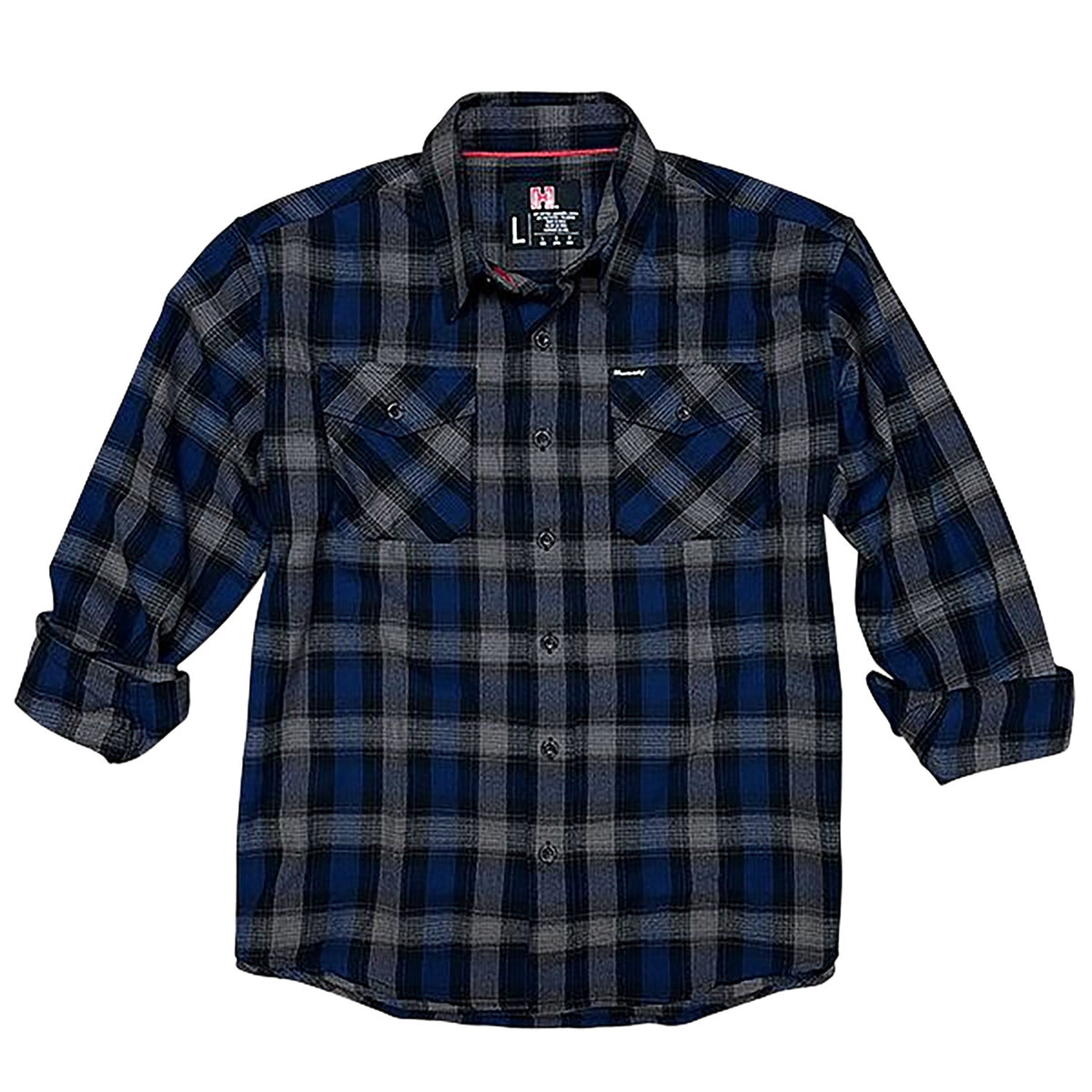 Hornady Gear Flannel Shirt Large Navy/Black/Gray Cotton/Polyester Relaxed Fit Button Up