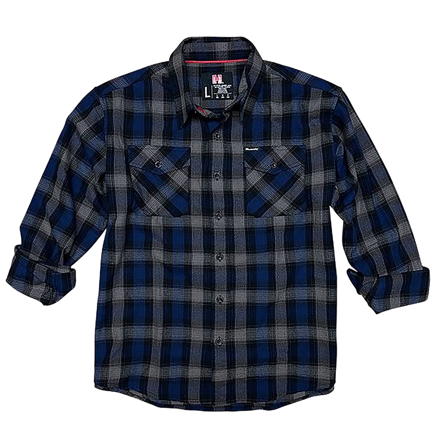 Hornady Gear Flannel Shirt Large Navy/Black/Gray Cotton/Polyester Relaxed Fit Button Up