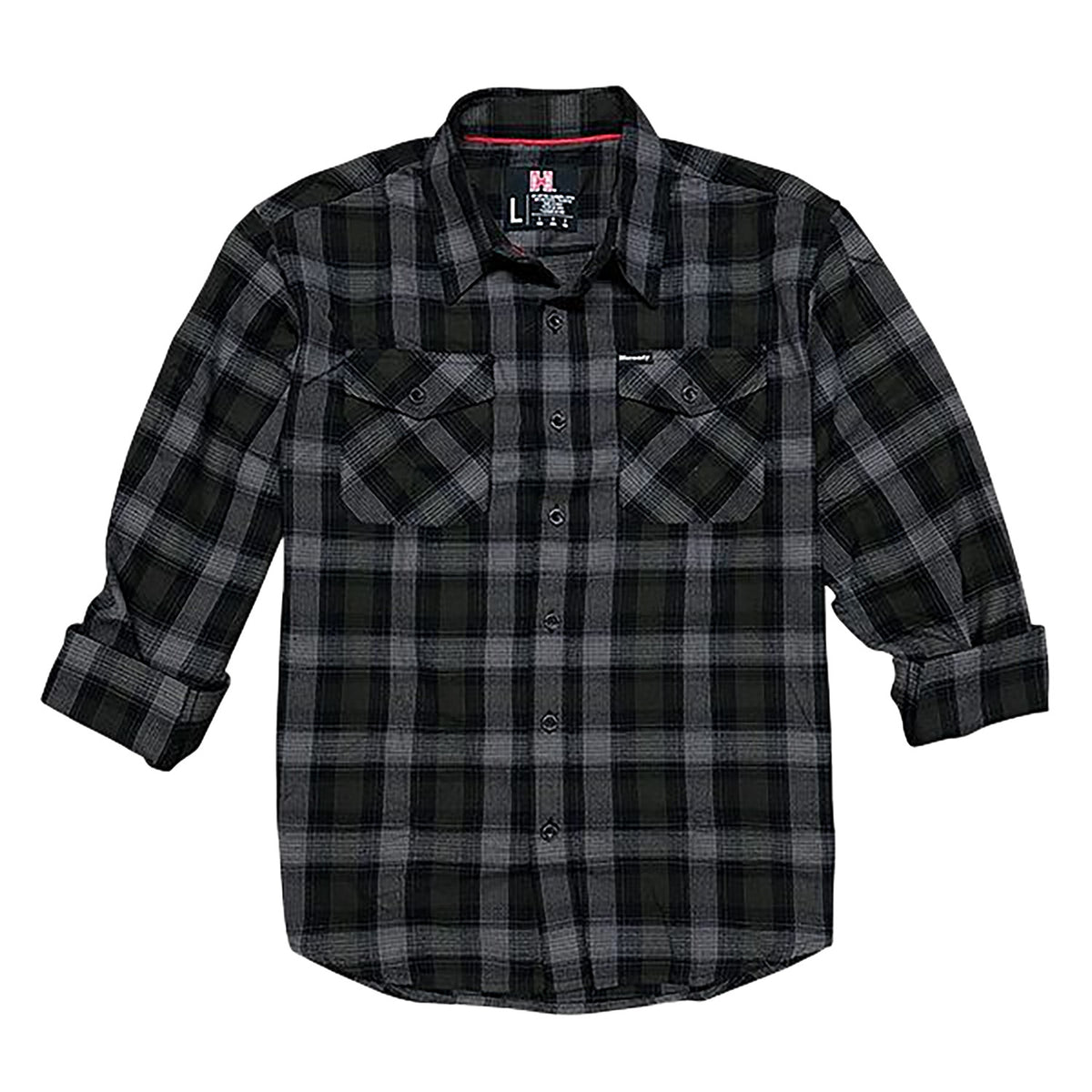Hornady Gear Flannel Shirt Large Olive/Black/Gray Cotton/Polyester Relaxed Fit Button Up