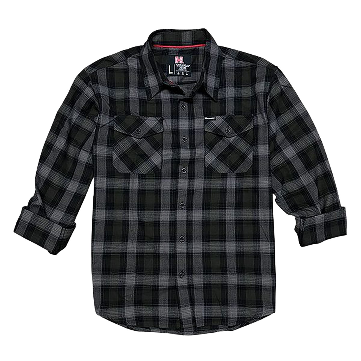 Hornady Gear Flannel Shirt Large Olive/Black/Gray Cotton/Polyester Relaxed Fit Button Up