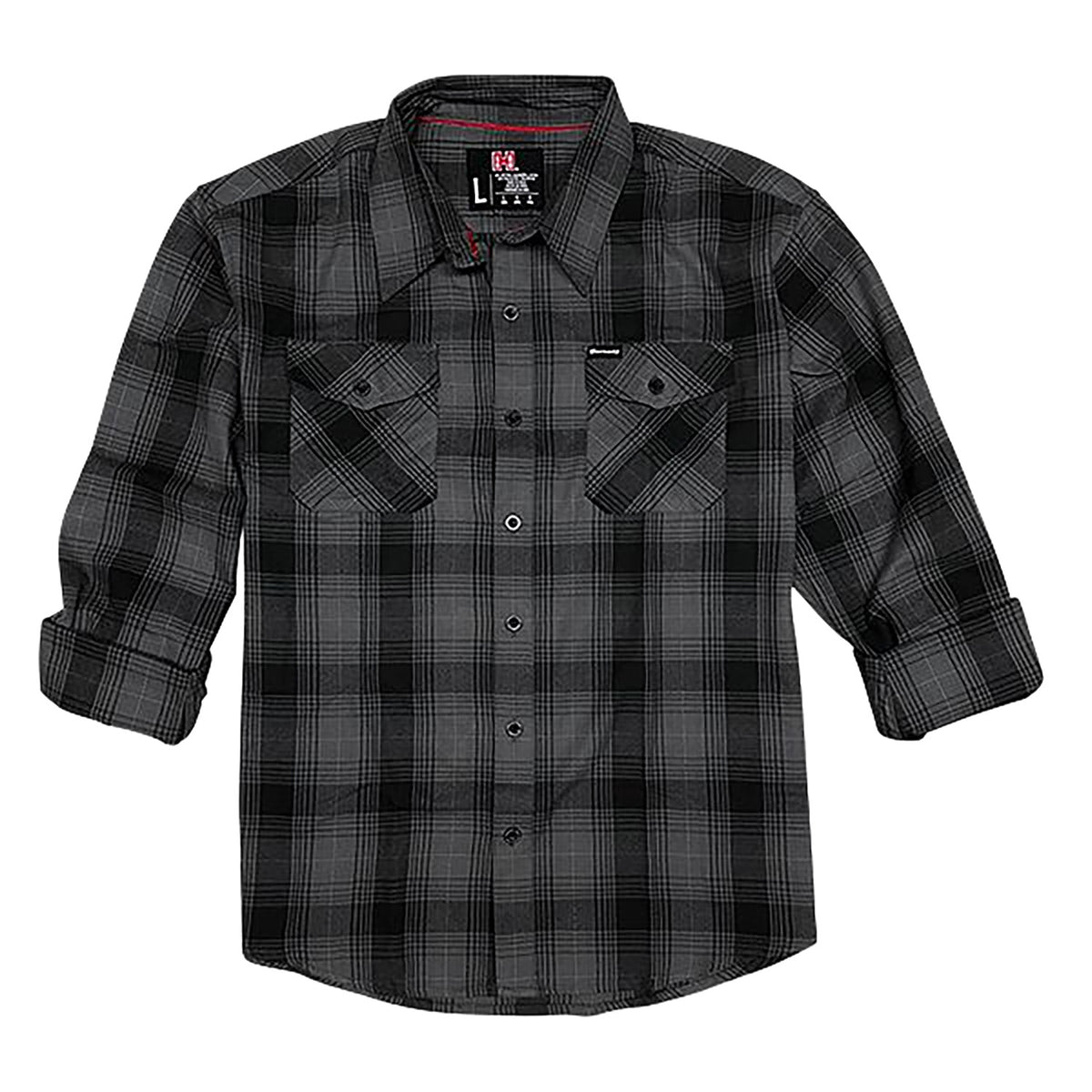 Hornady Gear Flannel Shirt Large Gray/Black Cotton/Polyester Relaxed Fit Button Up