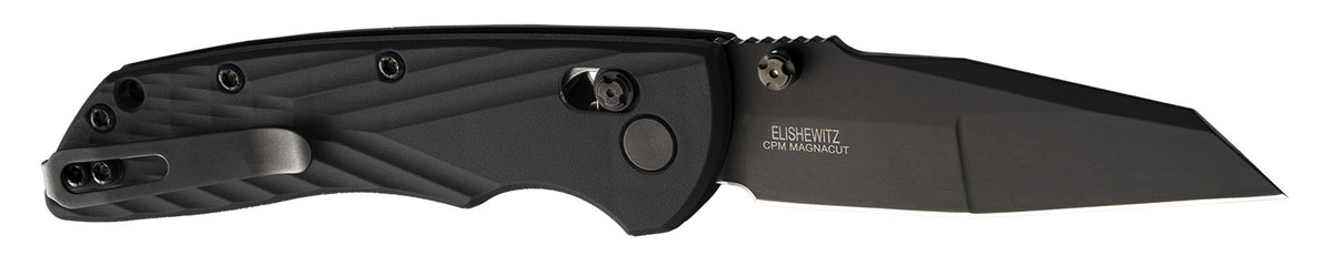 Hogue Deka 3.25" Folding Wharncliffe Knife, Black Cerakote CPM MagnaCut Blade, Black Crosshatch GRN Handle with Pocket Clip