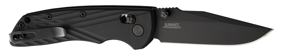 Hogue Deka 3.25" Folding Clip Point Knife, Black Cerakote CPM MagnaCut Blade, Black Crosshatch GRN Handle with Pocket Clip
