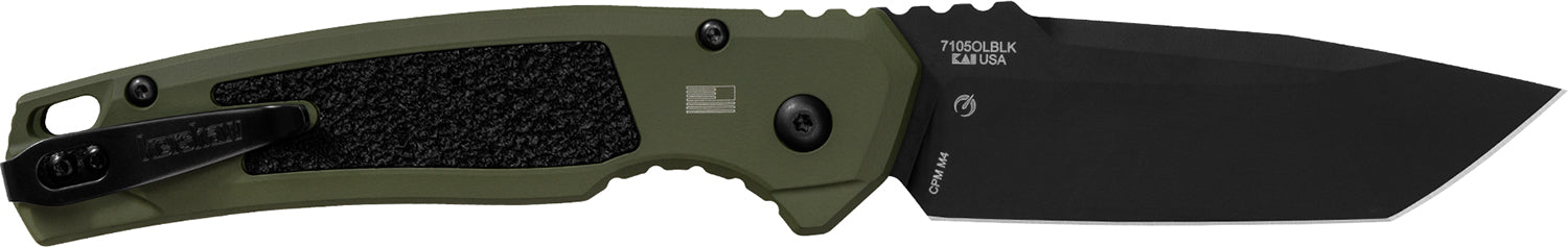 Kershaw Launch 16 Automatic Folding Knife 3.45" Tanto Black Cerakote CPM M4 Blade, Olive Cerakote Aluminum Handle with Pocket Clip