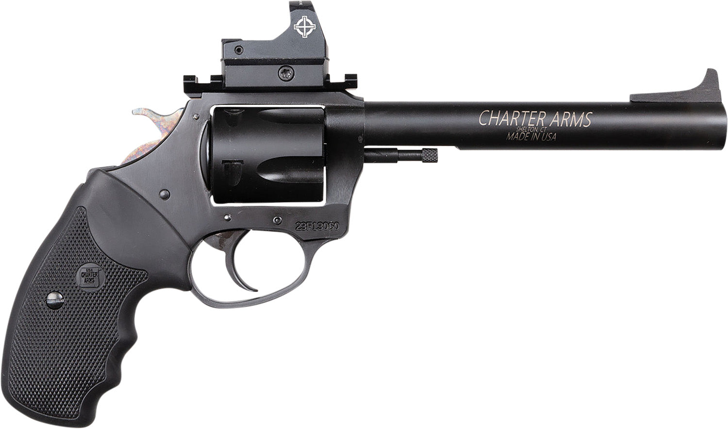 Charter Arms 64465 Mastiff Target Large Frame 44 Special 5 Shot, 6" Black Nitride Stainless Steel Barrel, Cylinder & Frame, Black Rubber Grip, Sightmark Micro Optic, Exposed Hammer