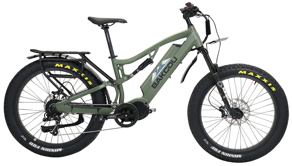 Bakcou Storm 25 Medium Full-Suspension Fat Tire E-Bike Matte Army Green 17" Frame Sram 9sp Bafang M620 Ultra Motor