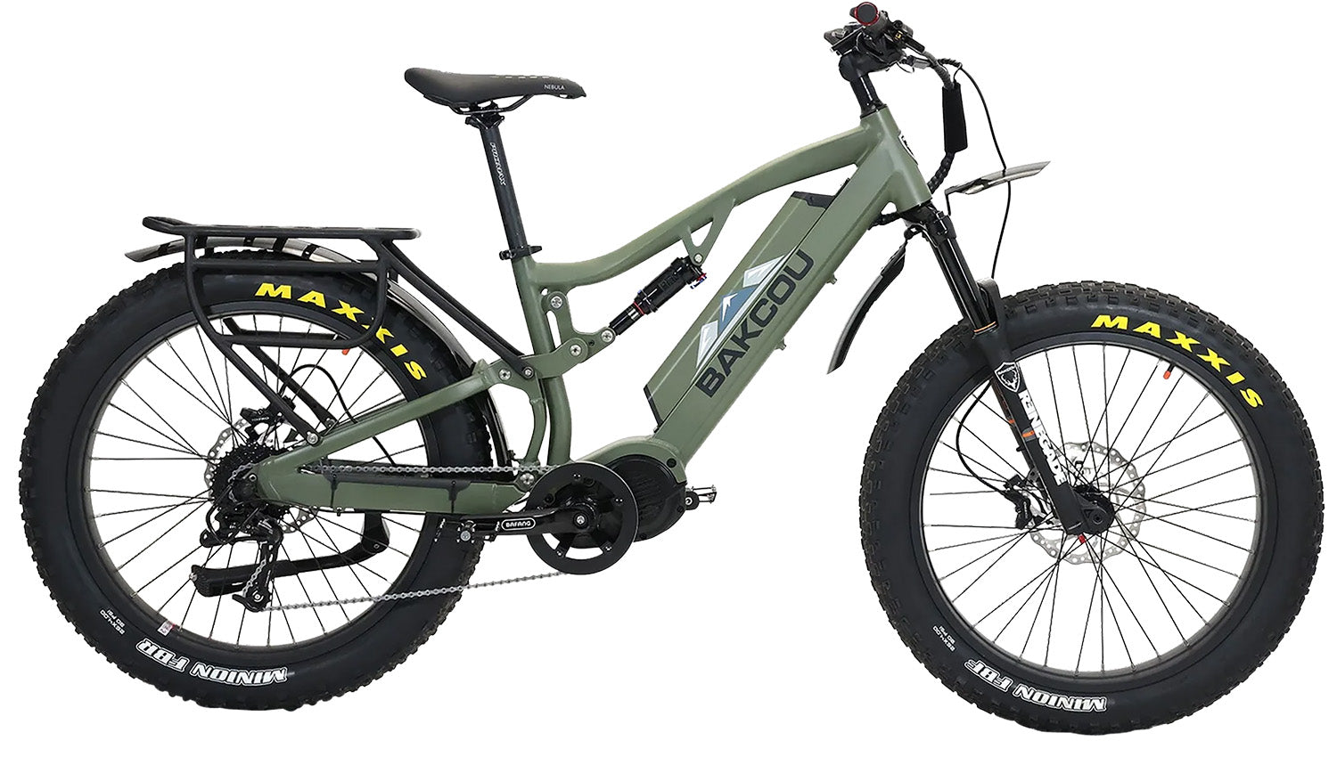 Bakcou Storm 25 Large Full-Suspension Fat Tire E-Bike Matte Army Green 19" Frame Sram 9sp Bafang M620 Ultra Motor