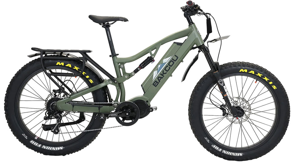 Bakcou Storm 25 Large Full-Suspension Fat Tire E-Bike Matte Army Green 19" Frame Sram 9sp Bafang M620 Ultra Motor