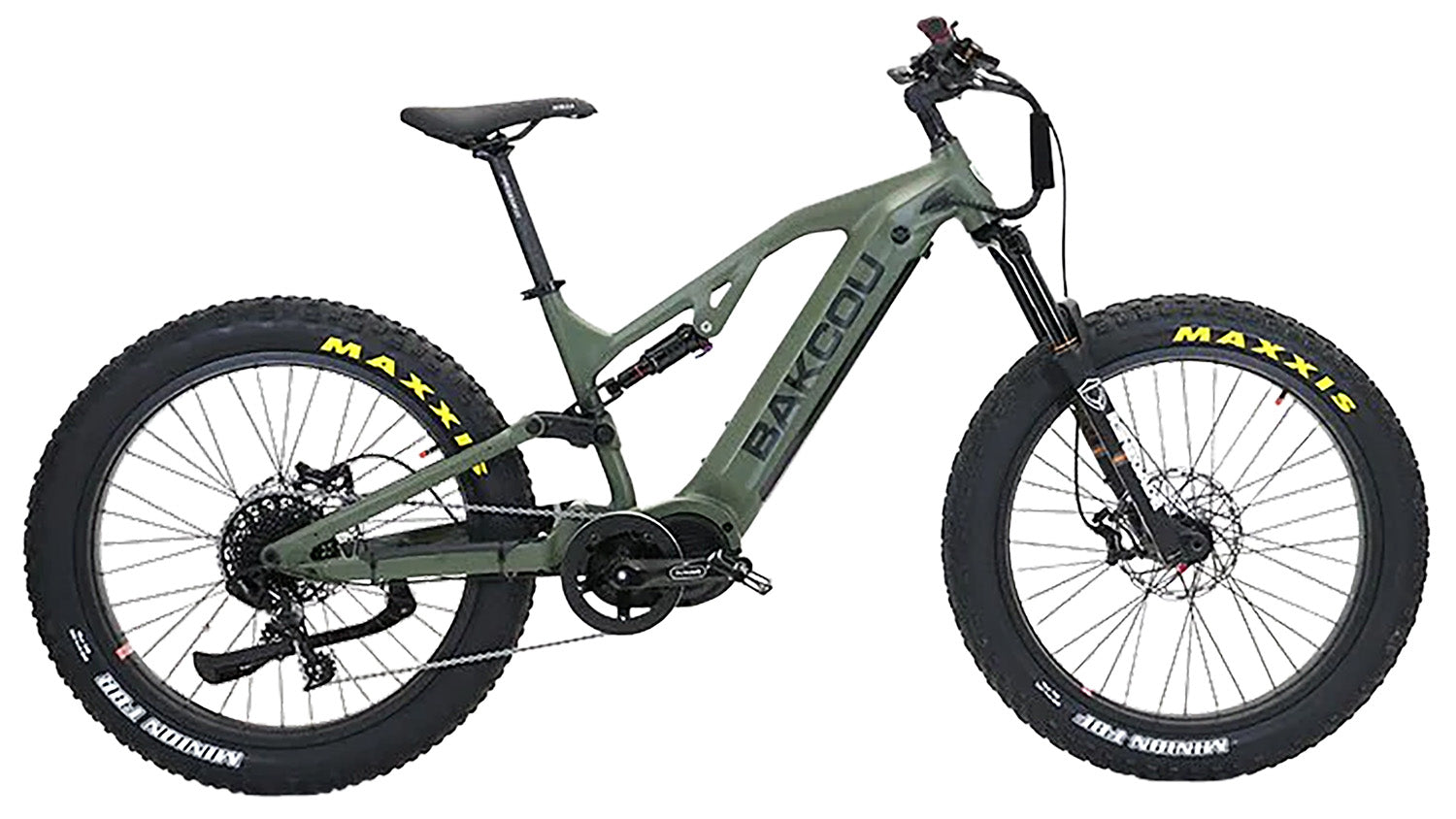 Bakcou Scout Large Fat Tire E-Bike Matte Army Green 19" Frame Sram NX 11-Speed Bafang Ultra Mid-Drive Motor