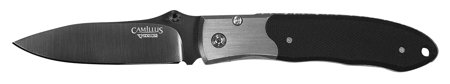 Camillus 18671 Pristine 3" Folding Drop Point Black VG-10 Titanium Blade, Black/Silver G10/SS Handle