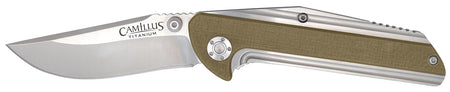 Camillus 19195 Sevens 2.75" Folding Plain Silver AUS-8 Titanium Blade, Desert Tan G10/SS Handle