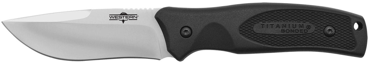 Camillus 19232 Western Black River 3.75" Fixed Drop Point Titanium Bonded 420 Steel Blade, Black Rubber Handle with Sheath