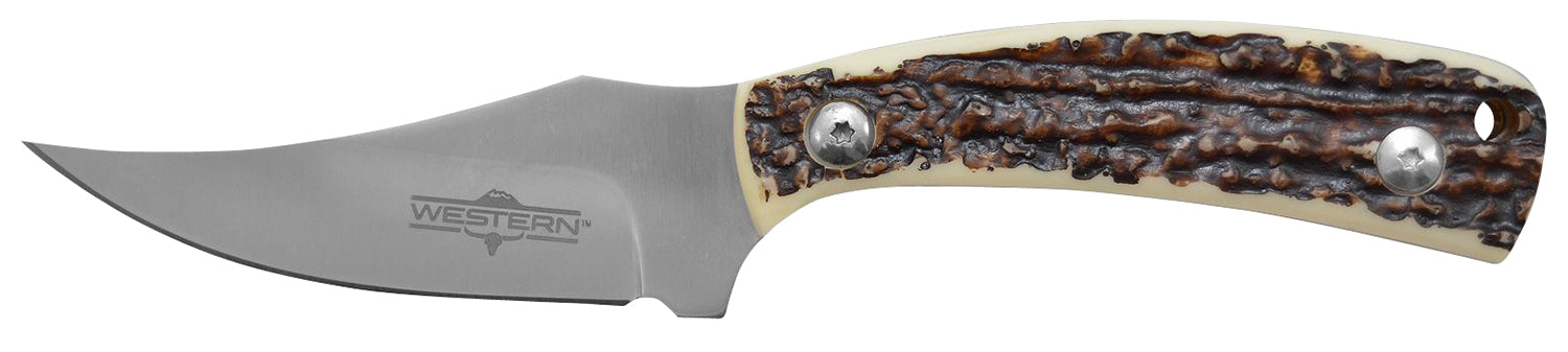 Camillus 19161 Western Crosstrail 3.25" Fixed Plain Titanium Bonded 420 Steel Blade, Stag/Antler Delrin Handle with Sheath