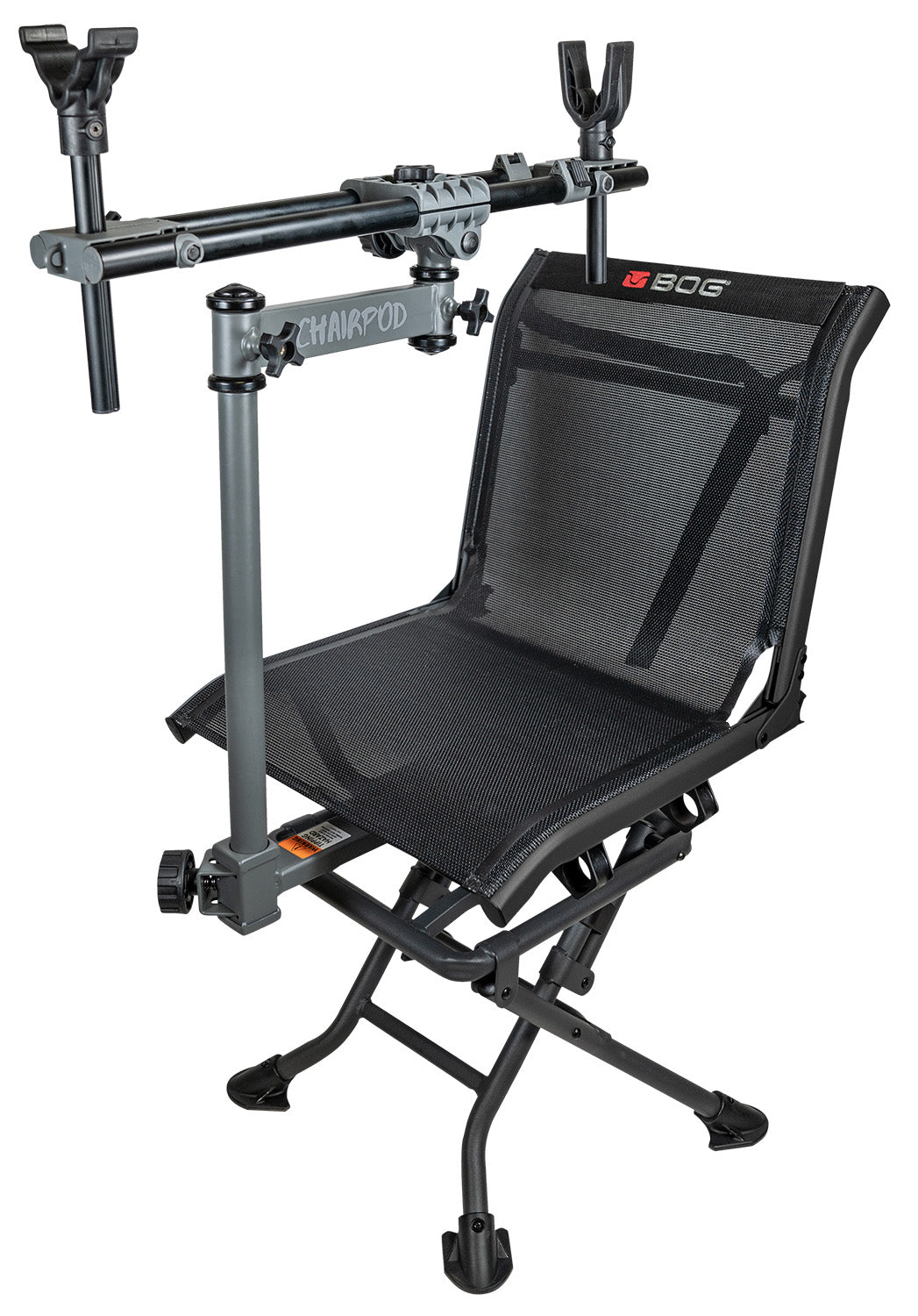 Bog-Pod 1100475 ChairPod Chair with Rotating Gun Mount 4 Legs Black Aluminum 41" Max Height
