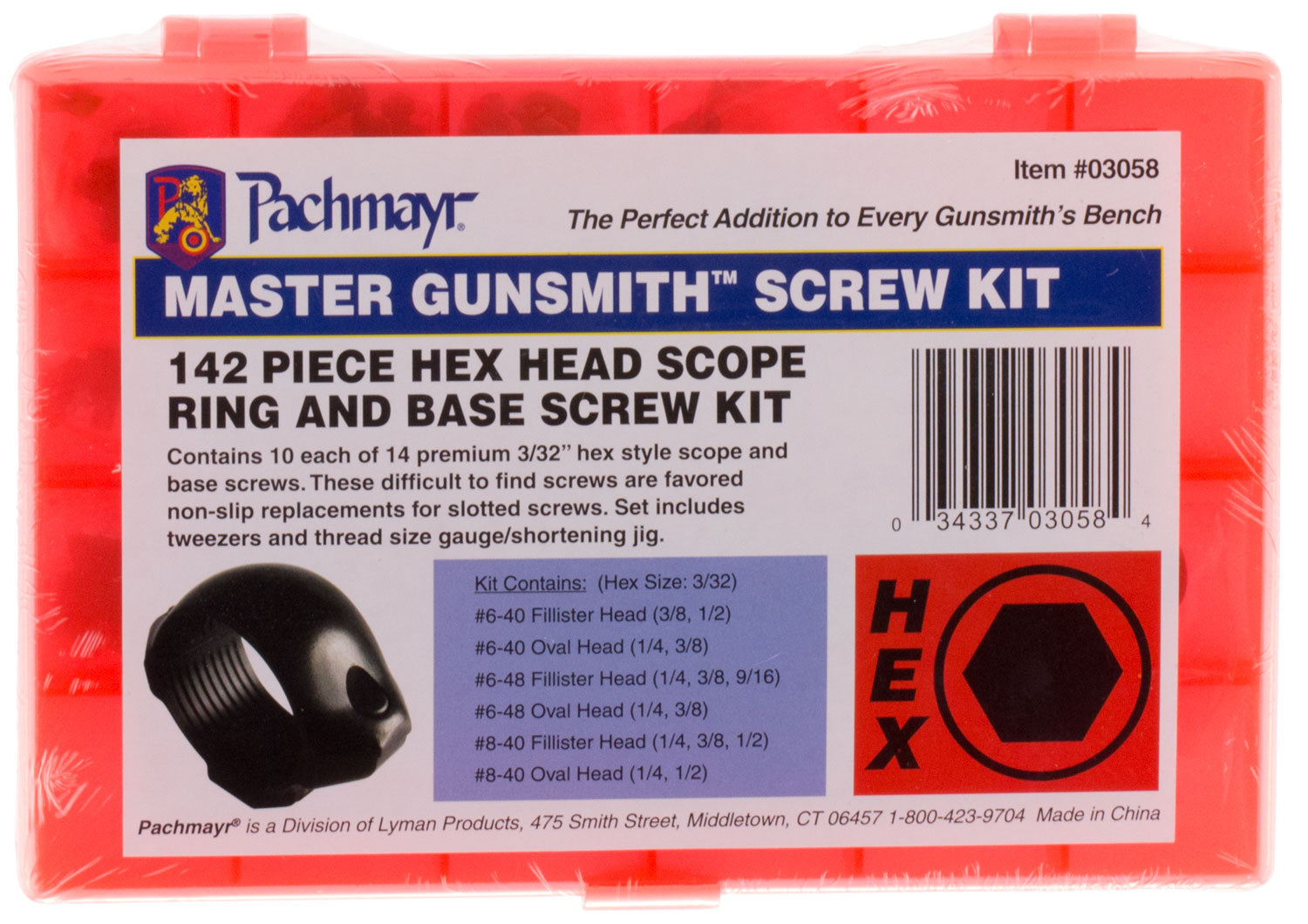 Lyman 03058 Master Gunsmith Hex Head Ring & Base Screw Kit 142 Pieces Hardened Steel