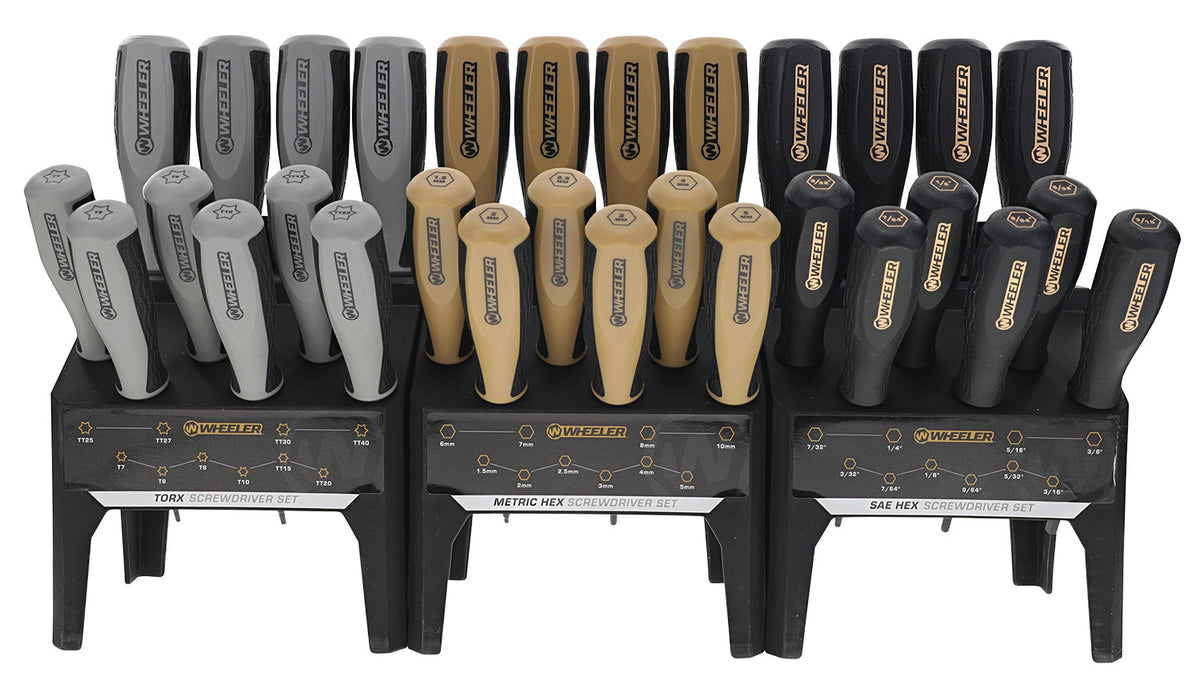 Wheeler 4002882 30-Piece Hex/Torx Benchtop Screwdriver Set, Rubber Handle