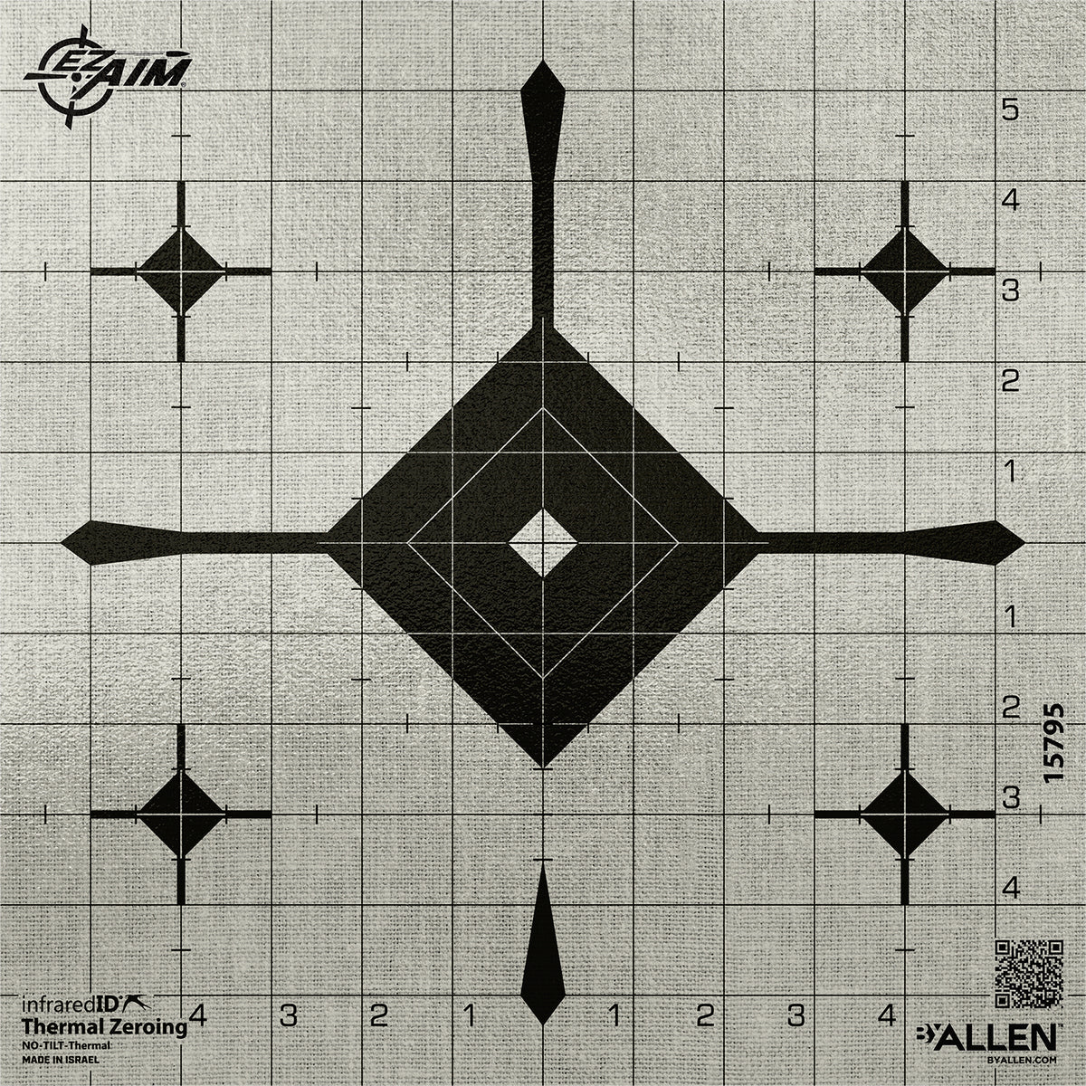 EZ-Aim 15795 Grid Bullseye Adhesive Thermal ID Bullseye Paper Target 12" x 12" Gray