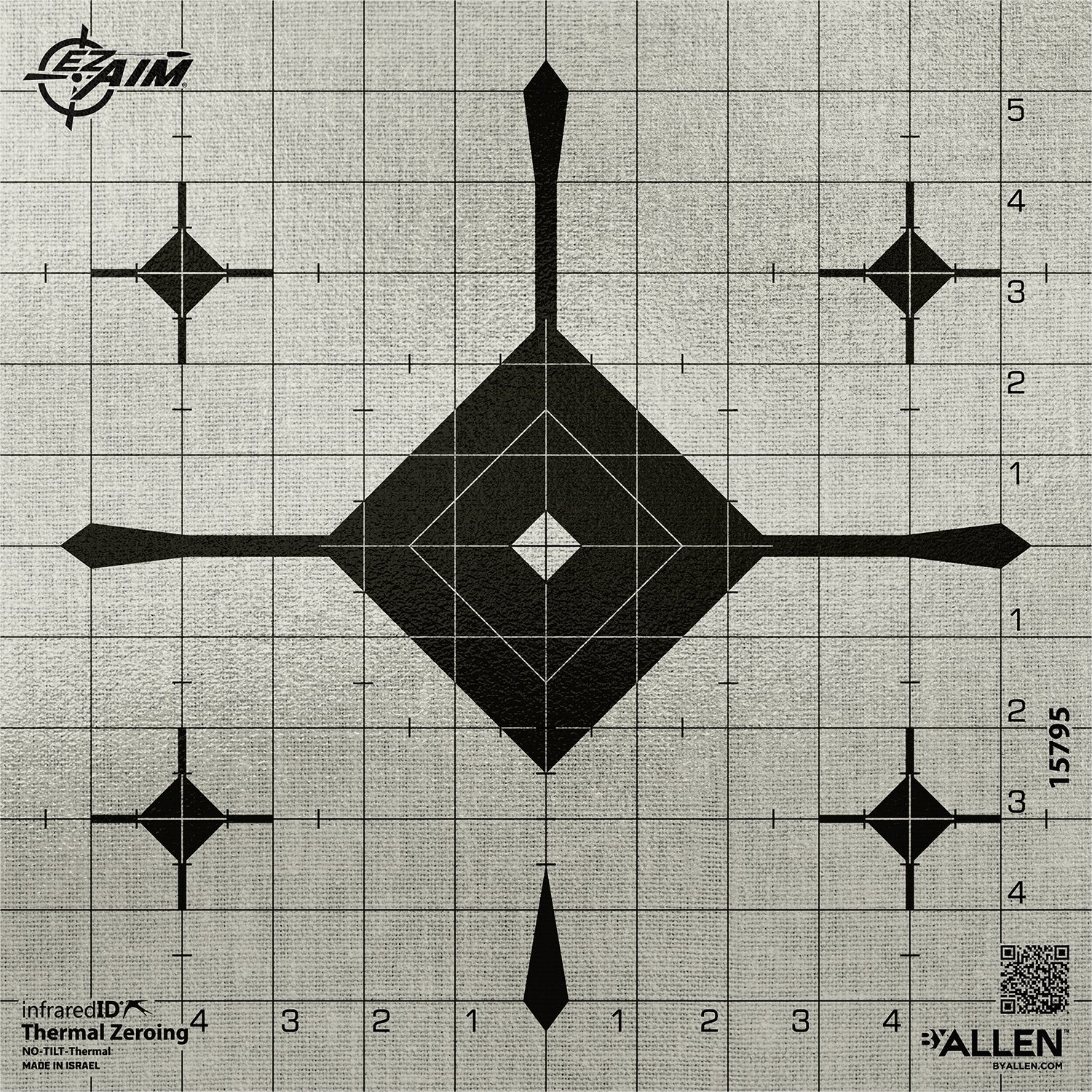 EZ-Aim 15795 Grid Bullseye Adhesive Thermal ID Bullseye Paper Target 12" x 12" Gray